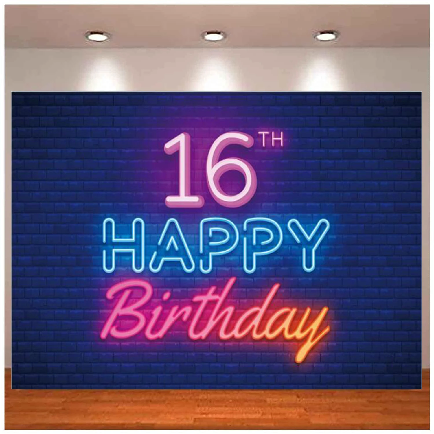 

Glow Neon 16th Photography Backdrop Banner Decor Black Colorful Glowing Happy 16 Years Old Birthday Party Background Decoration