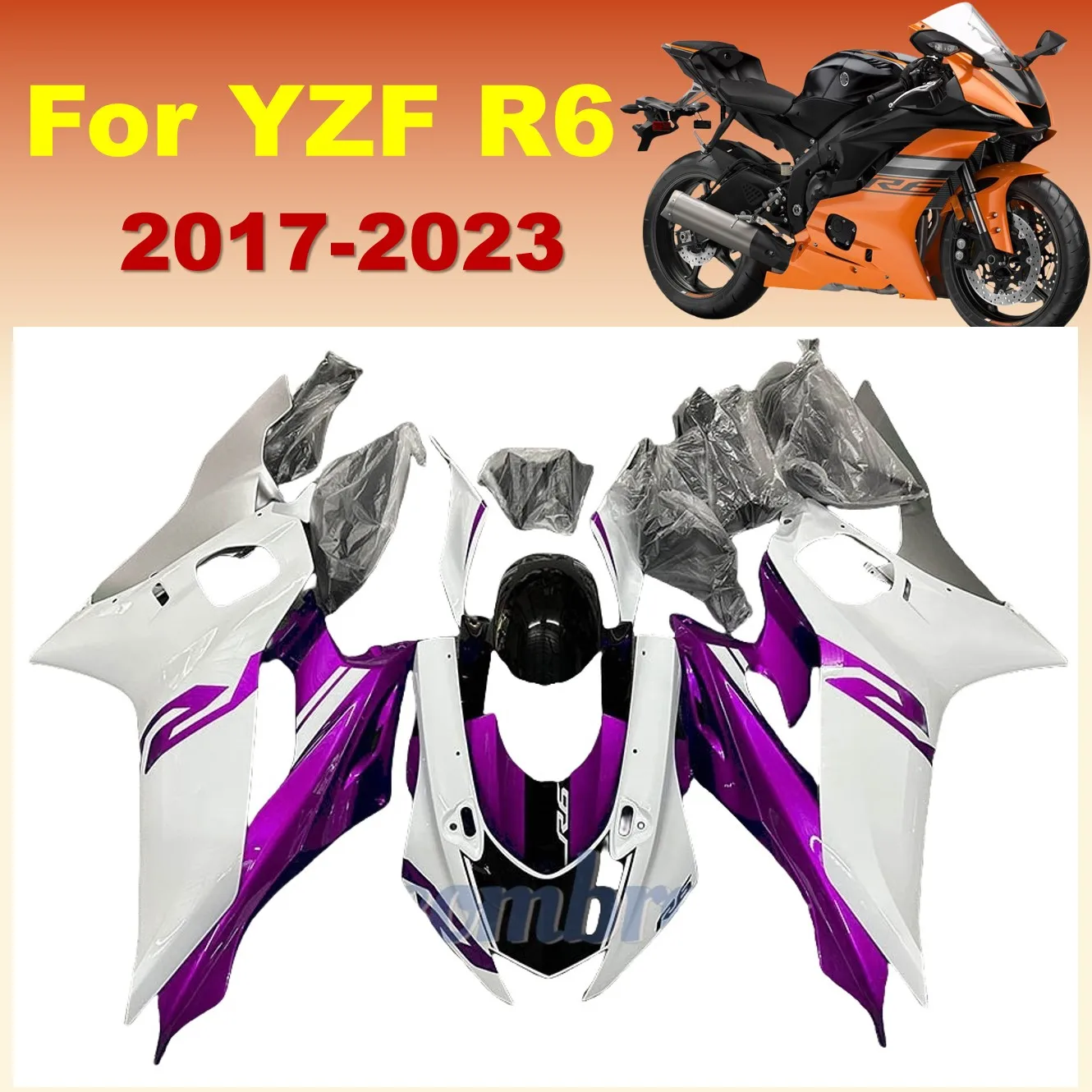

For YZFR6 2017 2018 2019 2020 2021 2022 2023 ABS Cowling YZF-R6 Motorcycle Fairing Kit Body Plastic Cover Purple white