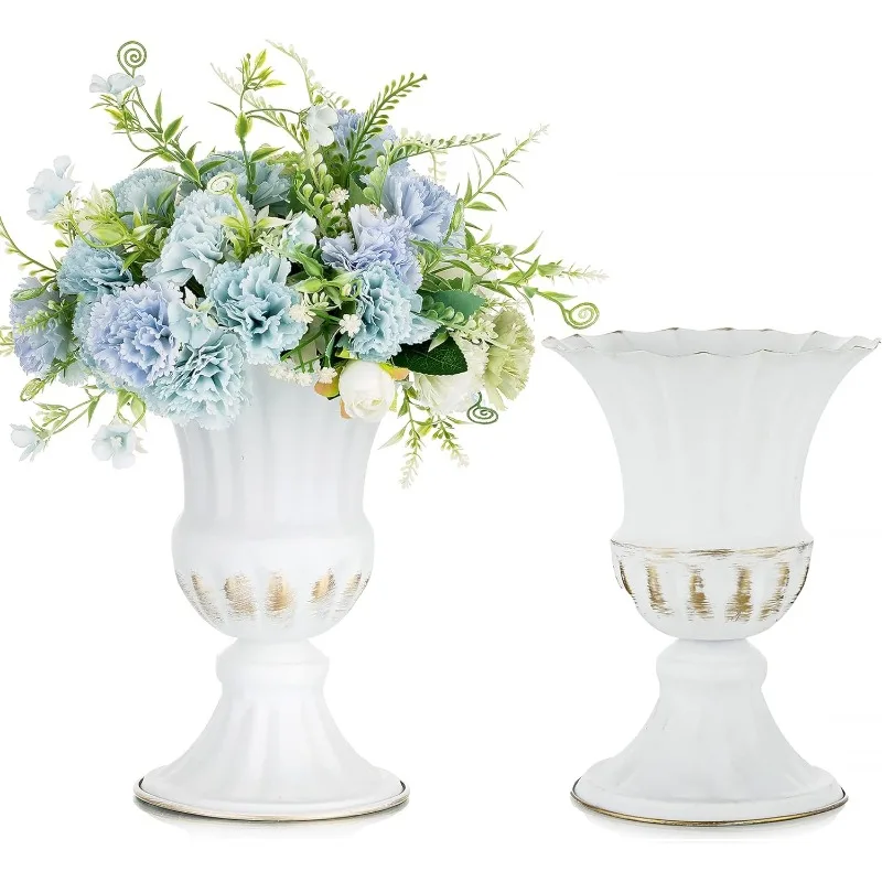 

Metal Vases for Fake Flowers Rustic White Flower Pot for Indoor Outdoor Elegant Floral Plant Holder for Garden Wedding H