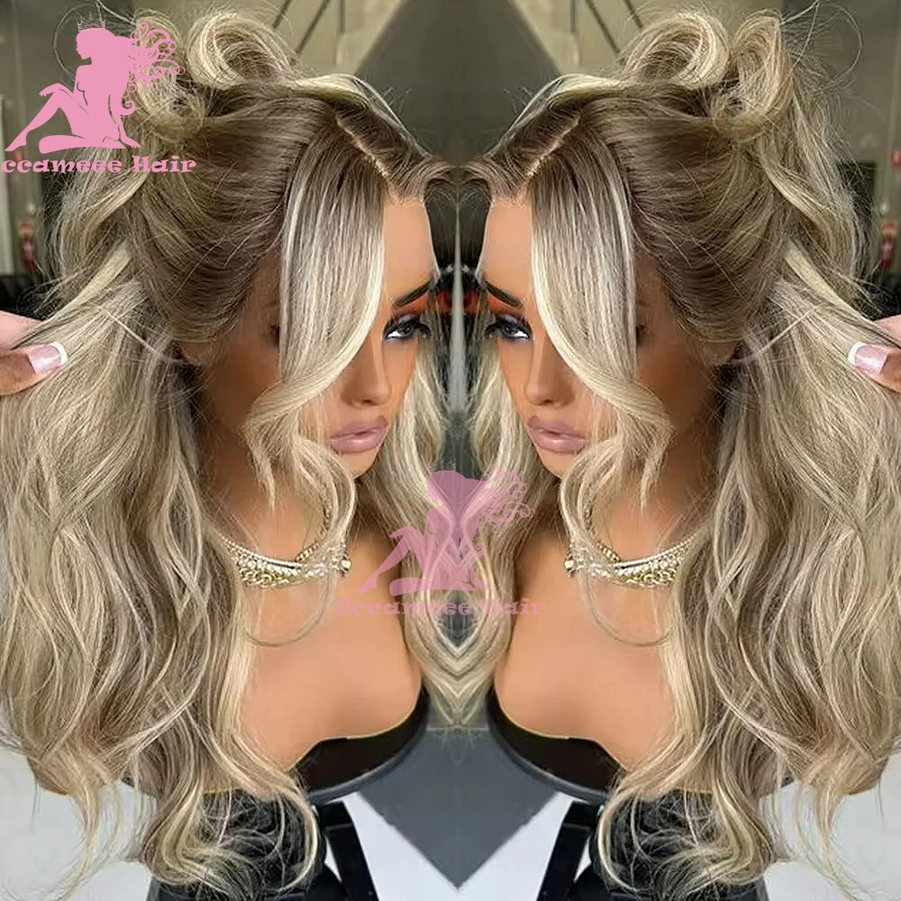 100% Human Hair Wigs Highlight Brown Platinum Blonde 13x6 Lace Frontal Wigs Natural Wave brazilian Virgin Hair Transparent Lace