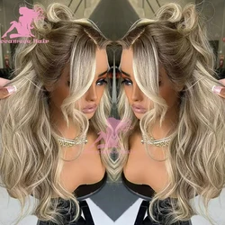 Perruque Brésilienne 100% Naturelle, Cheveux Vierges, Balayage Brun, Blond Platine, 13x6, Dentelle Transparente