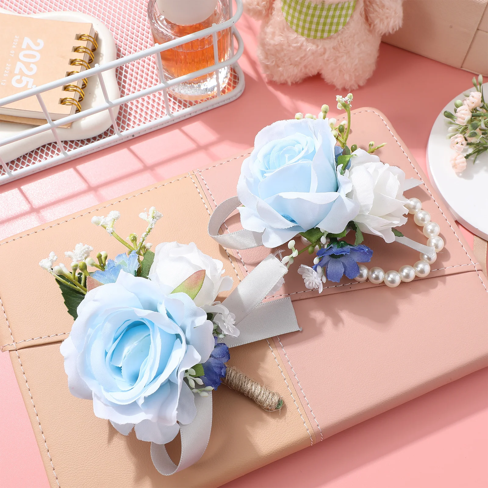 1 conjunto rosa corsage boutonniere pulso flor artificial noiva noivo casamento baile de formatura acessórios de noiva faixa elástica ajuste