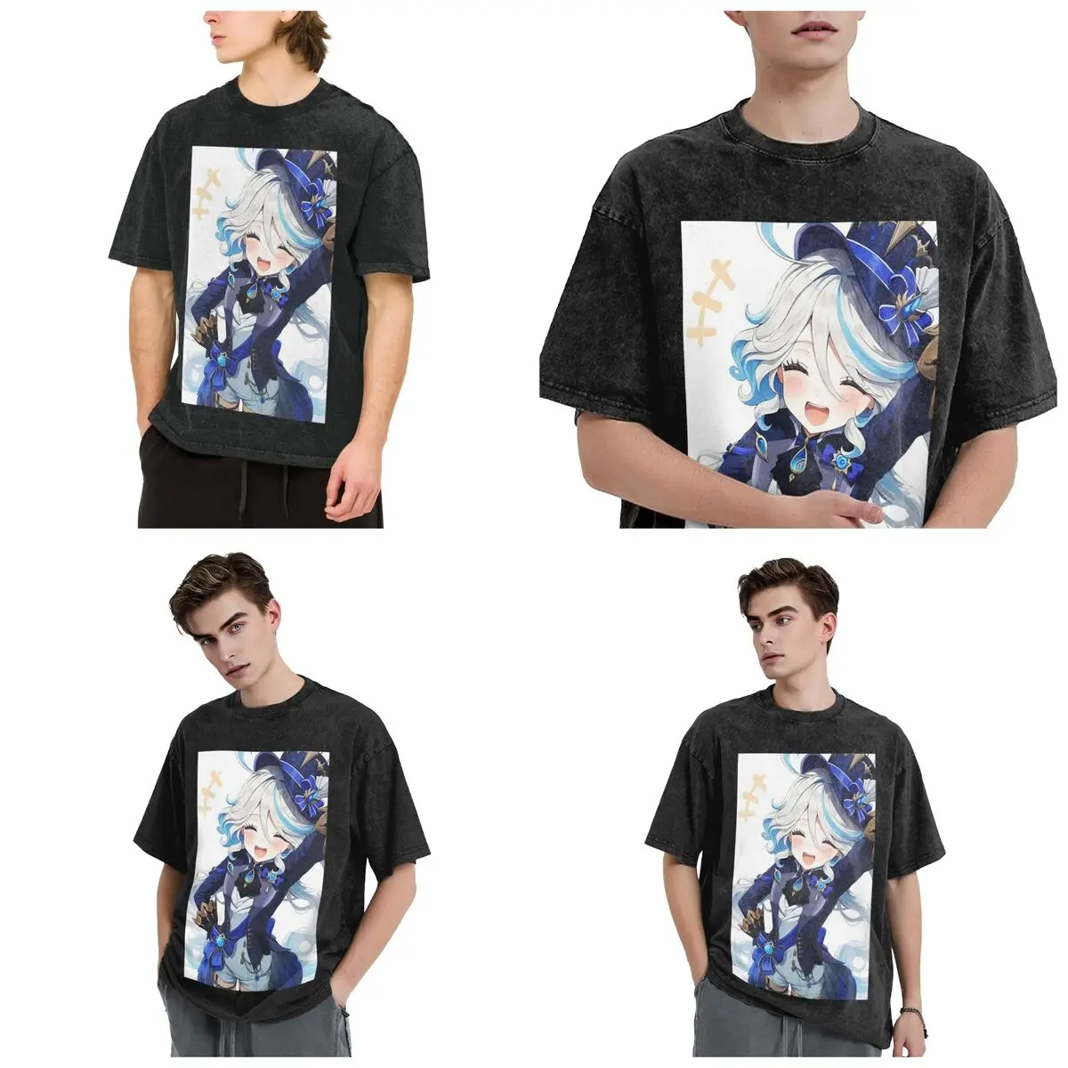 Furina Genshin Impact Hip Hop Short Sleeve T-Shirts Washed Tops Tees Streetwear T Shirt Harajuku for Men woman