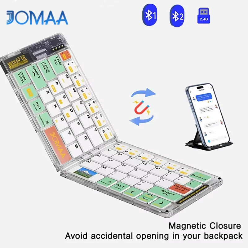 JOMAA Foldable Bluetooth Keyboard,2.4G Wireless Folding Keyboards with PU Leather Cover, for iPhone iPad Smartphone Tablet