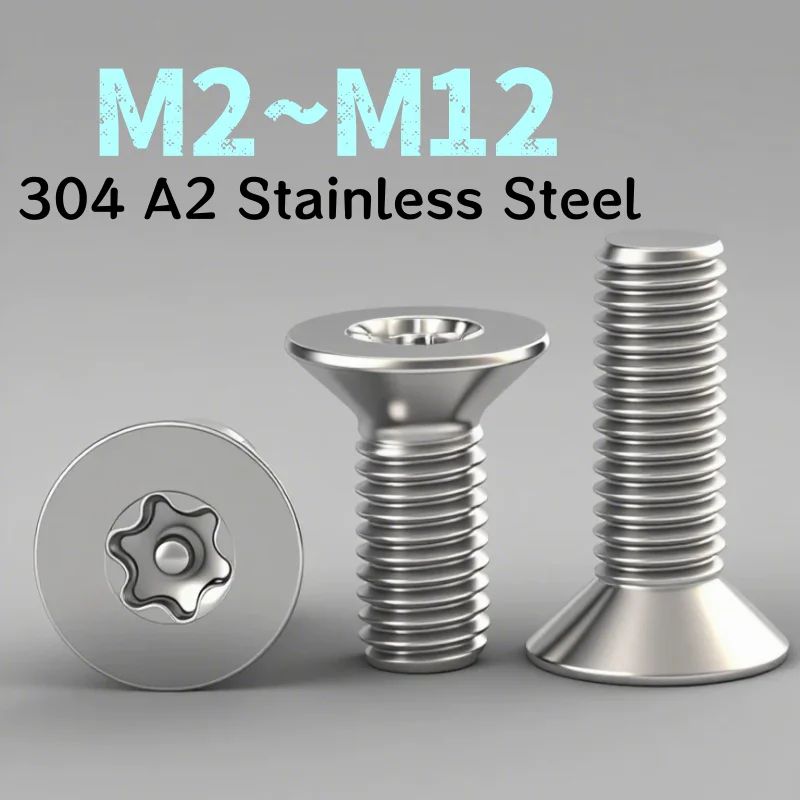 M2 M2.5 M3 M4 M5 M6 M8 M10 M12 304 A2 Stainless Steel Six-Lobe Torx Flat Countersunk Head With Column Pin Tamper Proof Screw