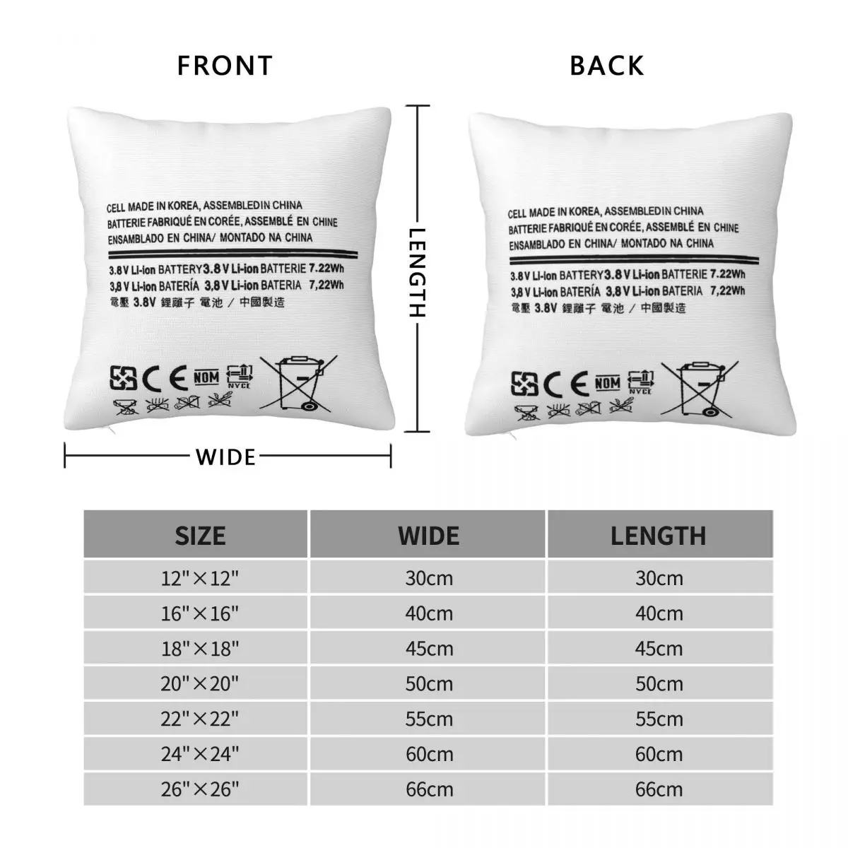 Lithium-ion Battery Square Pillowcase Polyester Linen Velvet Printed Zip Decor Throw Pillow Case Room Cushion Cover