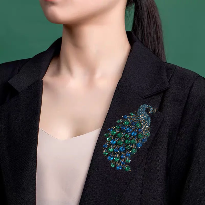 Exquisite Crystal Peacock Big Size Brooch Luxury Nobal Jewelry Unisex Rhinestone Coat Accessories Phoenix Pin Animal Corsage