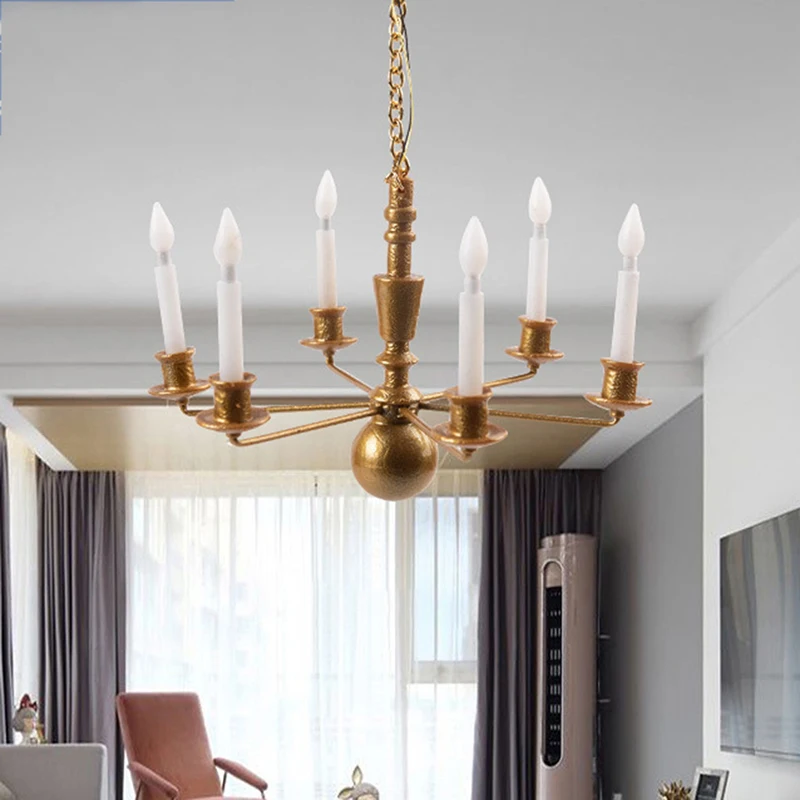 Dollhouse Miniature Furniture Led Ceiling Lamp Chandelier Light Model Kid Pretend Play Sand Table Toy DIY Doll House Accessories