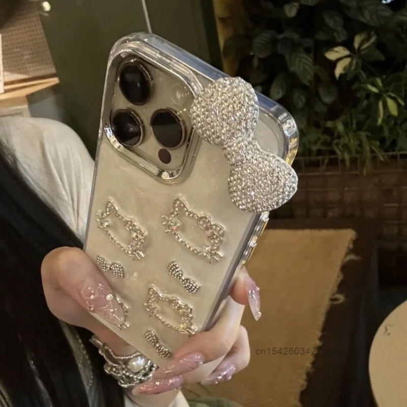 Hello Kitty Light Luxury Sparkling Diamond Unique Design Phone Case For Iphone 16 15 14 Plus 13 12 Promax 11 Fashion Phone Cover