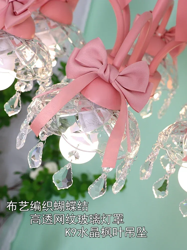 ثريا الأميرة ذات القوس الوردي - مصباح LED زجاجي كريستالي لطيف لغرفة نوم الفتاة الصغيرة/غرفة المعيشة/طاولة الطعام، ديكور جميل #4