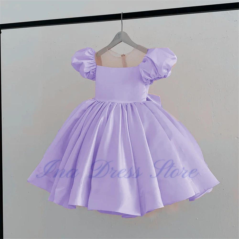 Vestido de niña de flores rosa para boda, exquisito vestido de fiesta para niños, regalo de cumpleaños, Bola de satén de princesa hasta la rodilla, vestidos de primera comunión