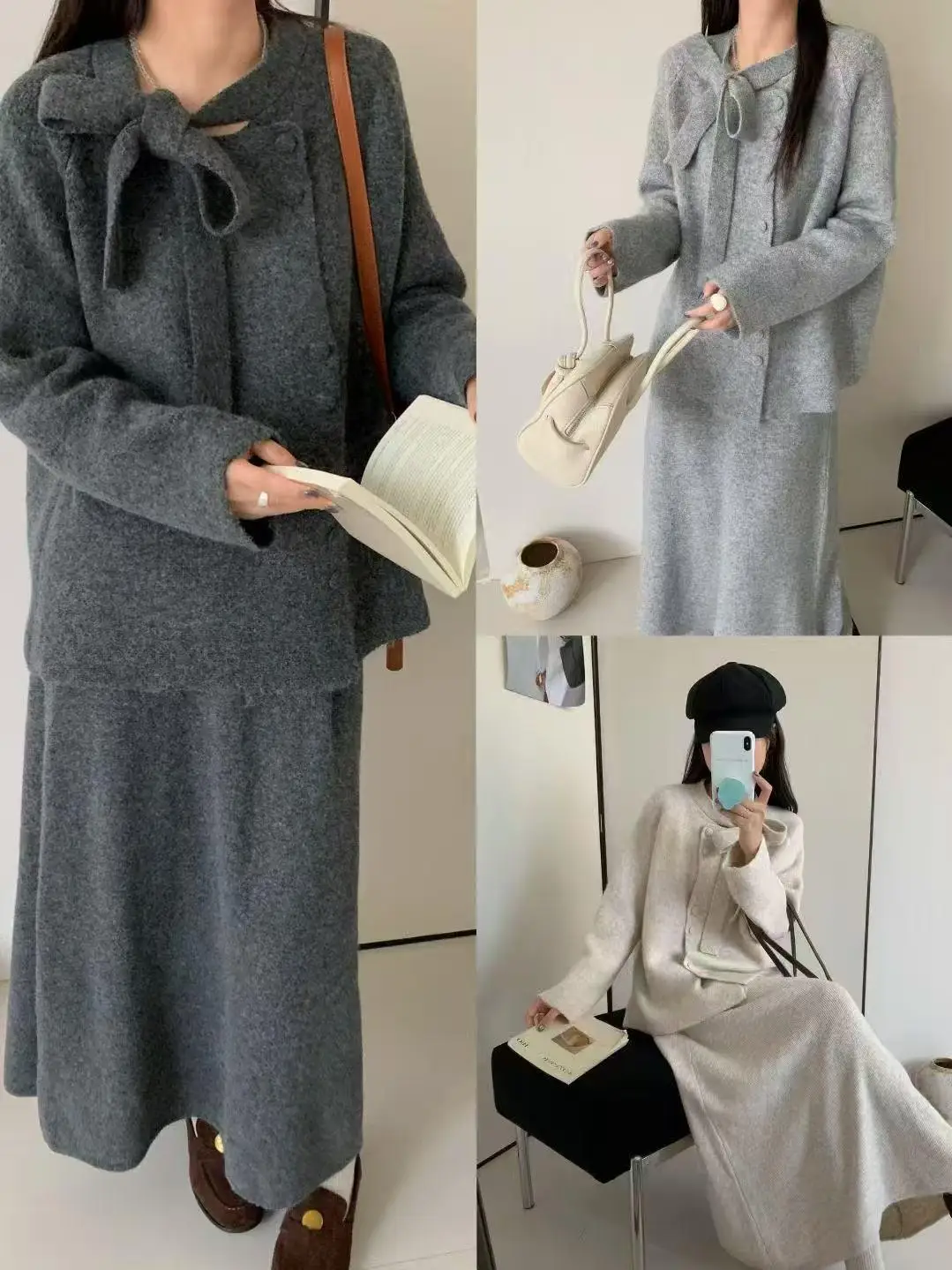 

Корейский вязаный свитер и юбка, женский осенне-зимний нежный костюм из двух предметов с узлом, мягкая атмосфера