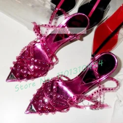 Crystals Pvc Cross Strap Sandals Women Stylish Silver Pointy Toe High Heels Sandals Female Summer Elegant Bling Metallic Shoes