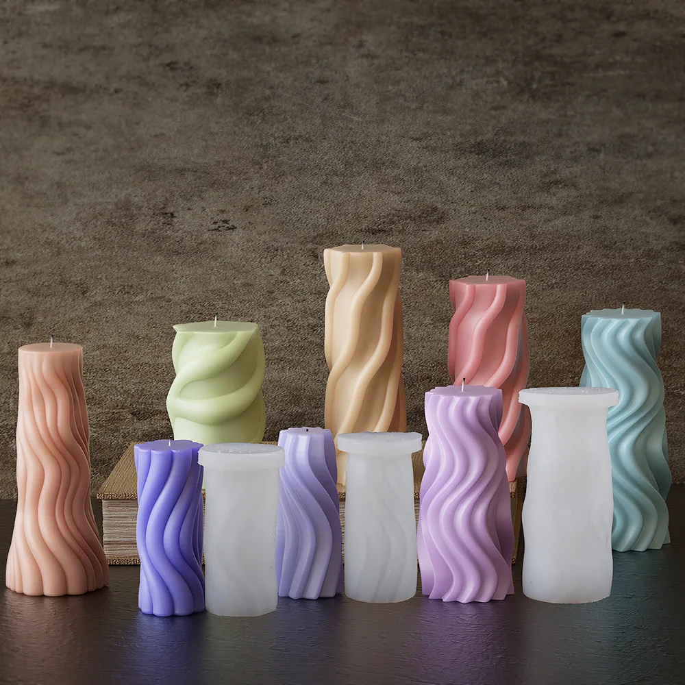 Wave Cylindrical Candle Silicone Mold With Irregular Geometric Shape Twisted Stripes Cylindrical Candle Mold Resin Gypsum Mold