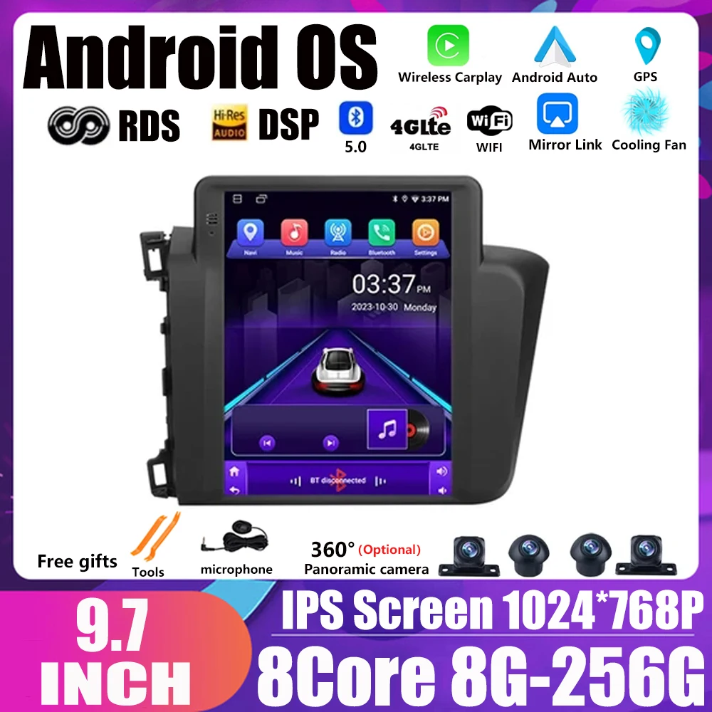 9.7 Inch For Honda Civic 2012 - 2015 Car Radio Android GPS Navigation DSP Multimedia Player Auto Stereo Head Unit 4G Wifi DSP