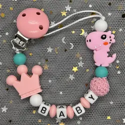 Custom Personalized Name Handmade Pacifier Clip Holder Cartoon Silicone Dinosaur Pacifier Chain Baby Teether Teething Chain Gift