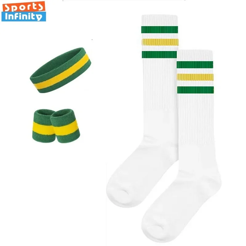 Striped Solid Color Wrist Brace Hair Band Sport Socks Set Sweat-absorbing Headband Wristband Football Socks Wrist Straps Gym