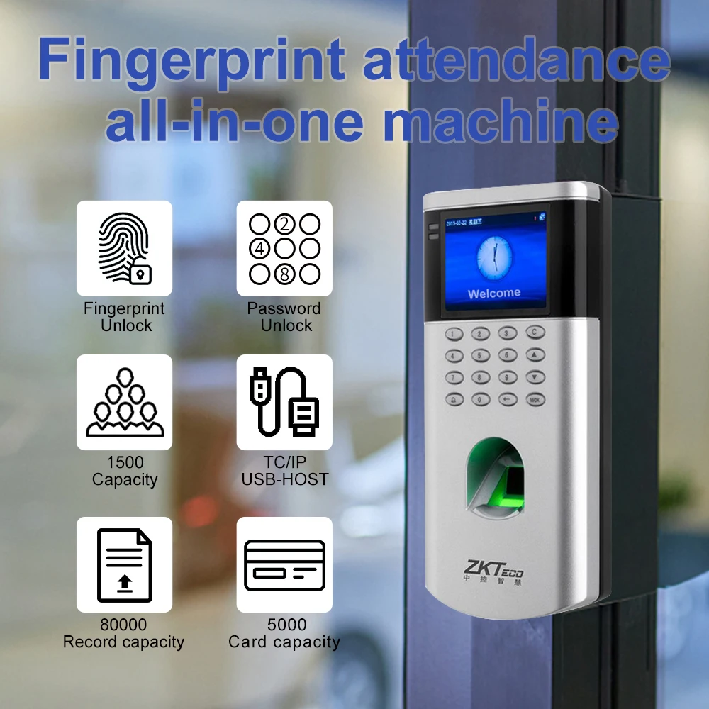 OF260 Fingerprint Access Control Kits with Time Attendance Machine Time Clock Electronic Door Lock System Doorbell, Exit Switch