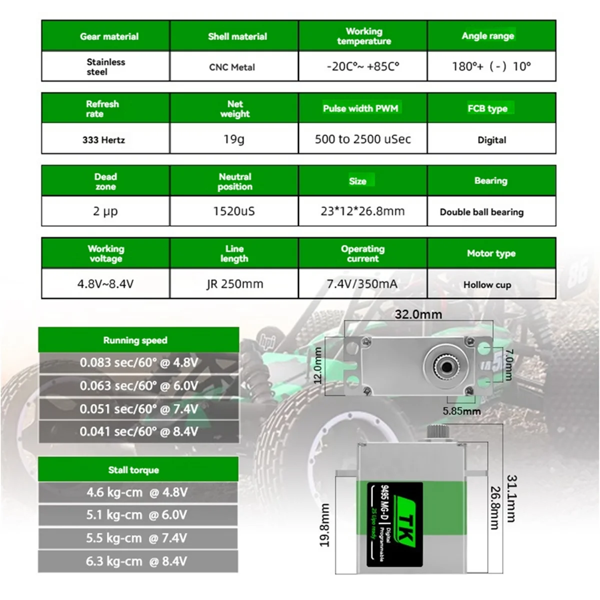 

2025+9495 MG-D RC Digital Servo Metal Gear Programmable 2S Lipo for RC Helicopter RC Model Car