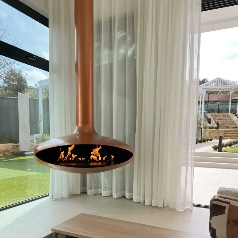 Indoor standing Eco Friendly Bio Ethanol Fireplace Steel Real Fire With Heating Hanging Fireplace Ceiling Mounted 60cm Size