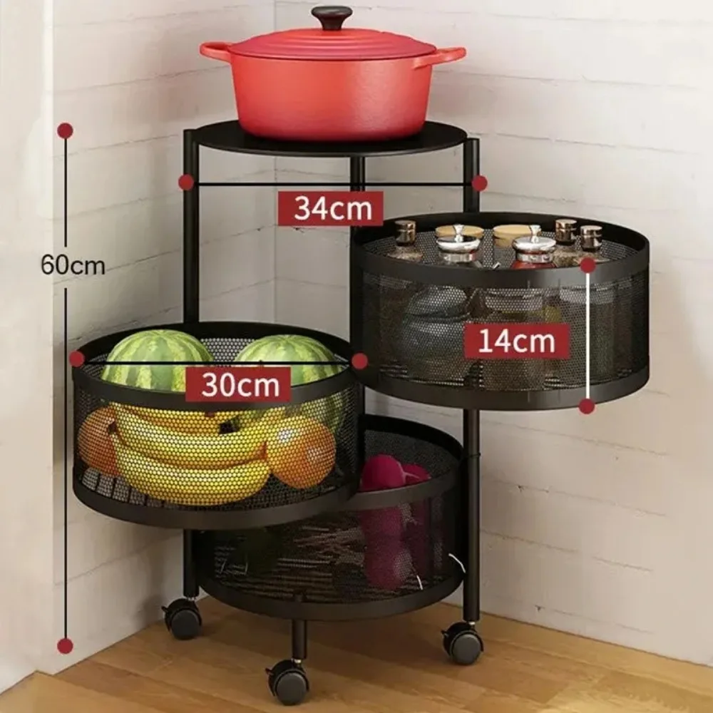Vegetable Basket Storage Rack Multi-Layer Fruit Basket Round Movable Rotating Shelf Multi-functional Rotating Kitchen Trolley