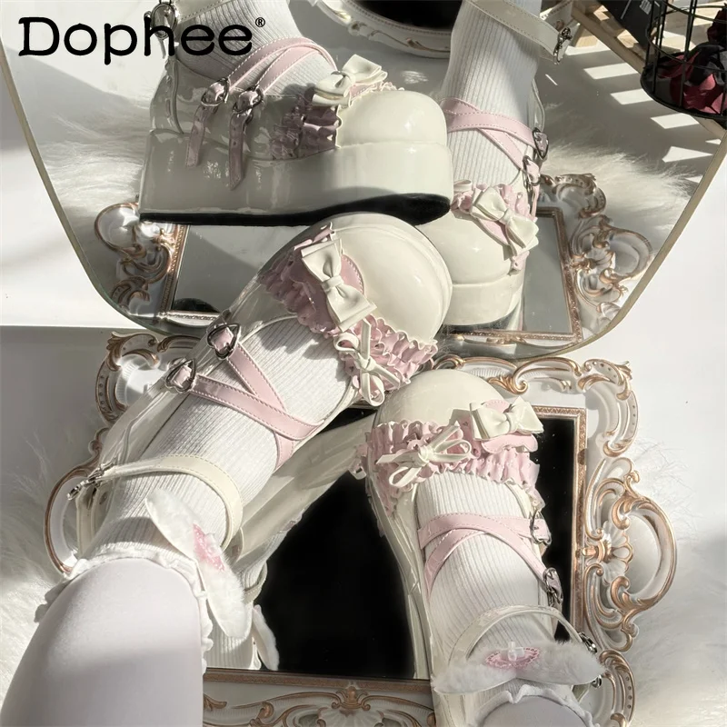 

Original Japanese Mine Lolita Platform Shoes Autumn Sweet Girl Elegant Cute Bow Tea Party Mary Jane Shoes Women's Cos High Heels
