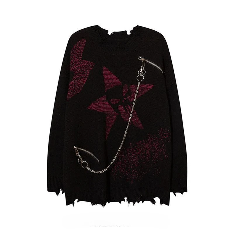 

Deeptown Y2k черные женские свитера с готическим принтом в стиле гранж, рваные серые вязаные пуловеры большого размера в стиле панк на молнии Harajuku, повседневная уличная одежда