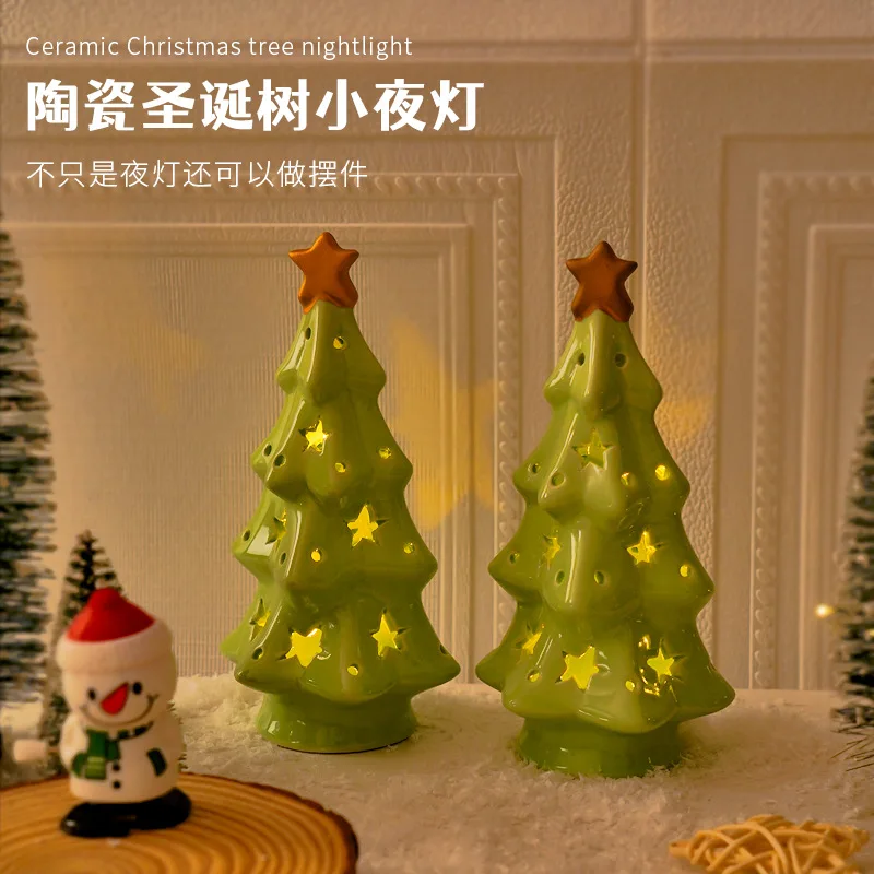 2026Christmas Ceramic Christmas Tree Night Light for Bedroom Dorm Bedside Lamp Christmas Gift