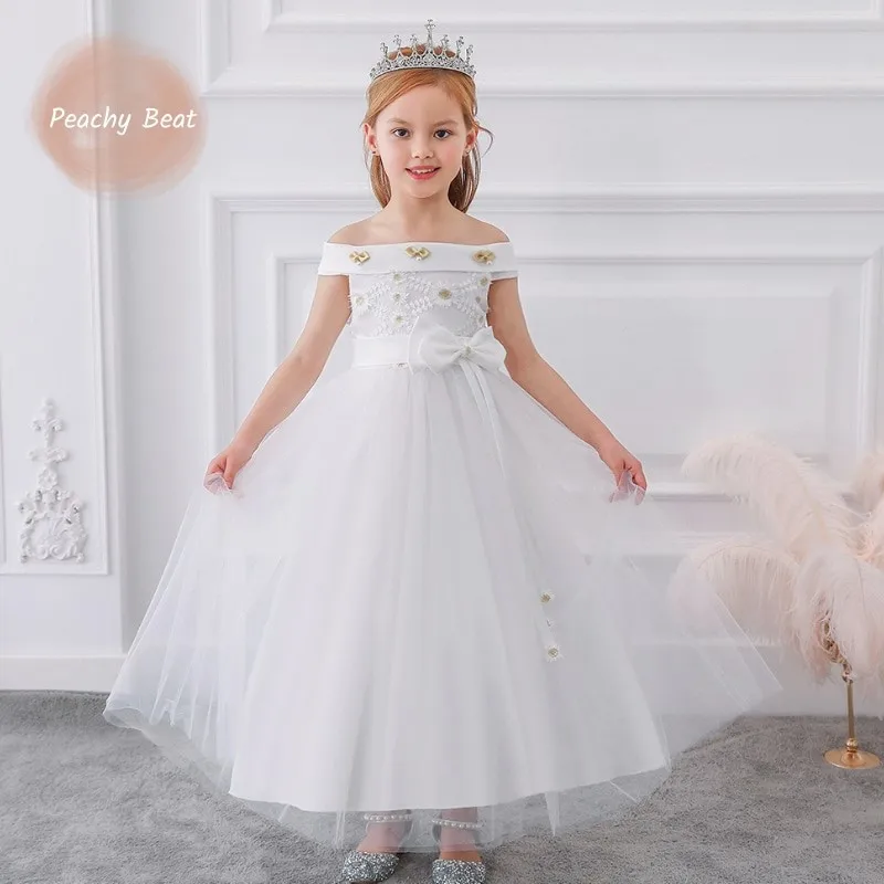 

Длинное платье для маленьких девочек с цветочным кружевом и бантом, винтажное, для свадьбы, дня рождения, праздника, детская одежда 5-16 лет