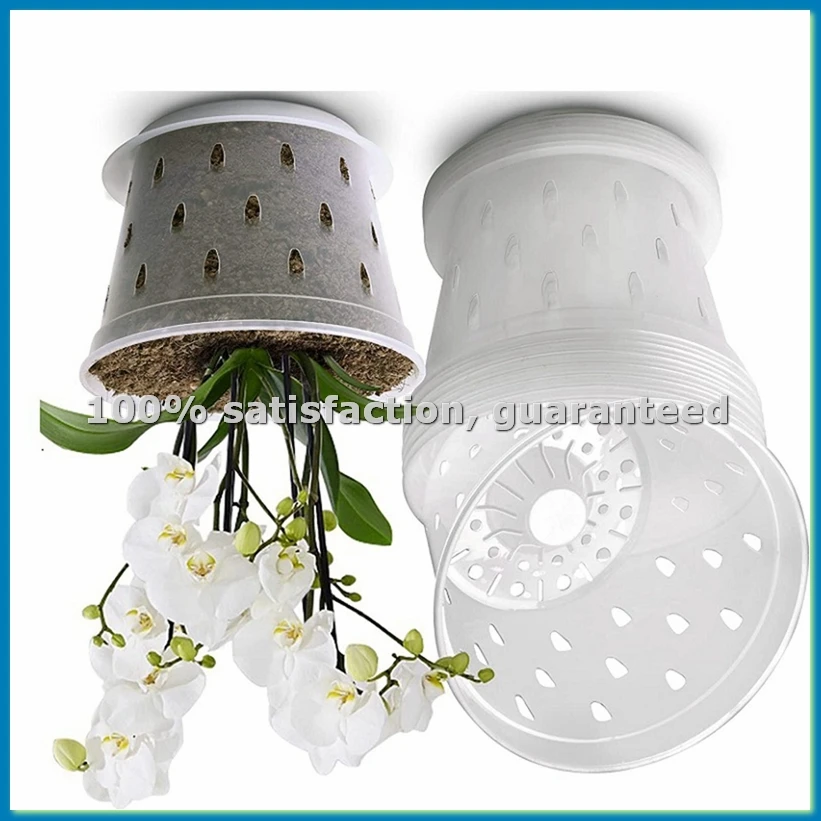 Orchid Pots- 7 Inch- 5 Pots and Saucers, Orchid Pots with Holes and Clear Plastic Orchid Pots for Repotting-SPMI
