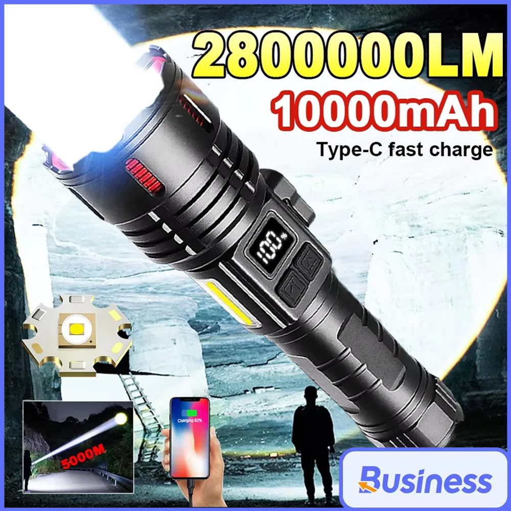 

Самый мощный светодиодный фонарь 2800000LM, перезаряжаемый, с зарядкой Type-C, дальность 5000 м, тактический фонарь с магнитом, фонарь-лампа