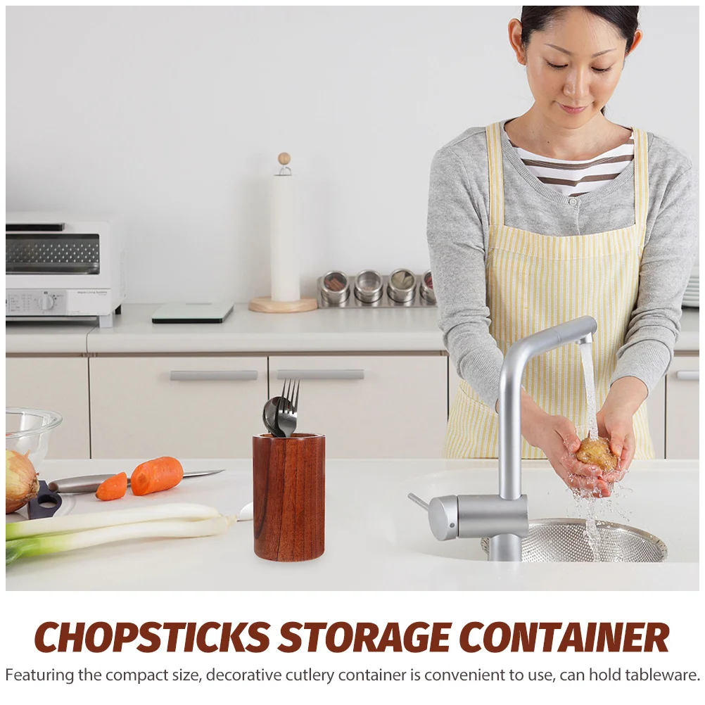 

2Pcs Wood Utensil Canister Elegant Wooden Kitchen Gadget for Chopsticks Forks Spoons Storage Organizer Countertop Space