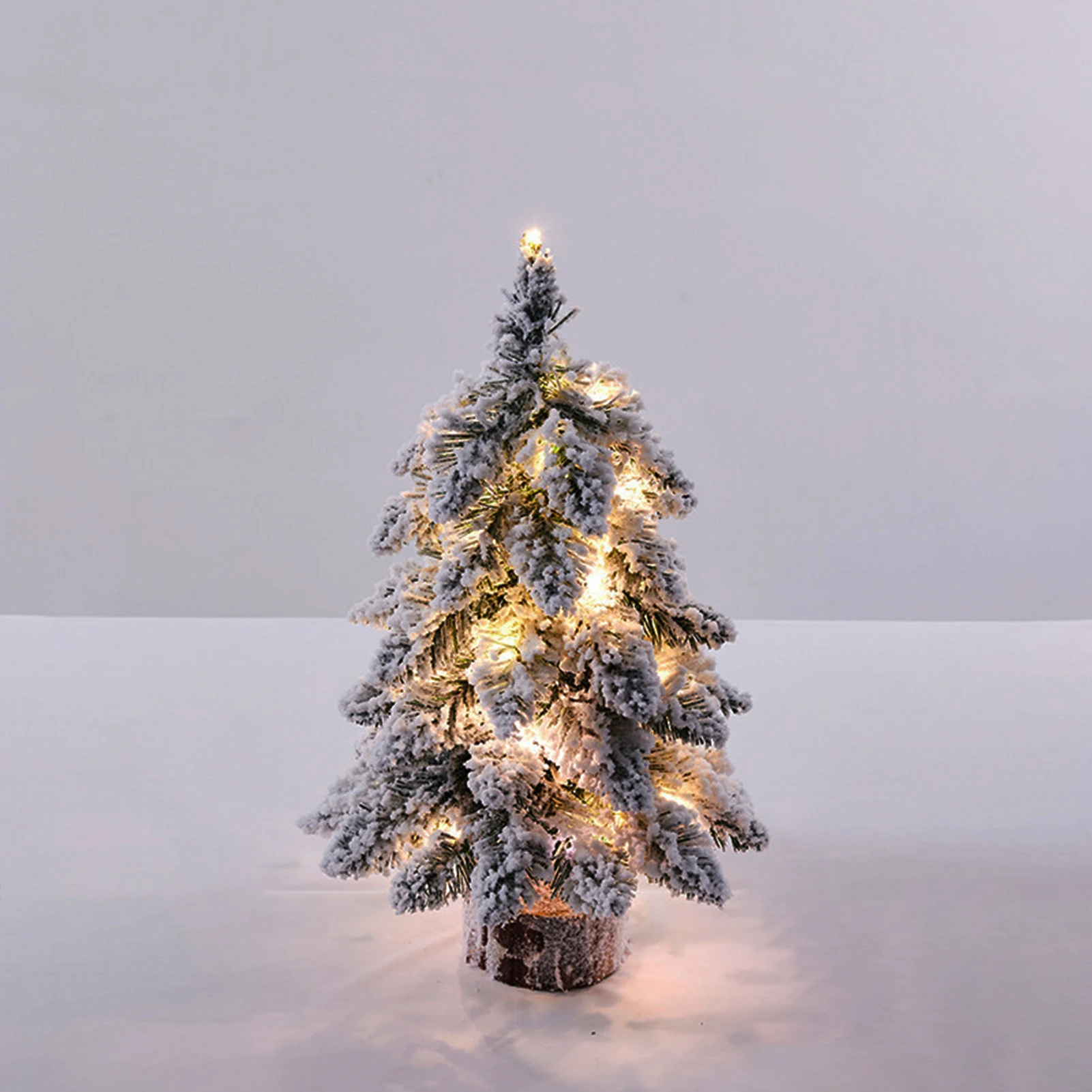 Mini Fake Christmas Tree Sculpture Snow Flocked Christmas Tree with LED Lights for Christmas Themed Parties