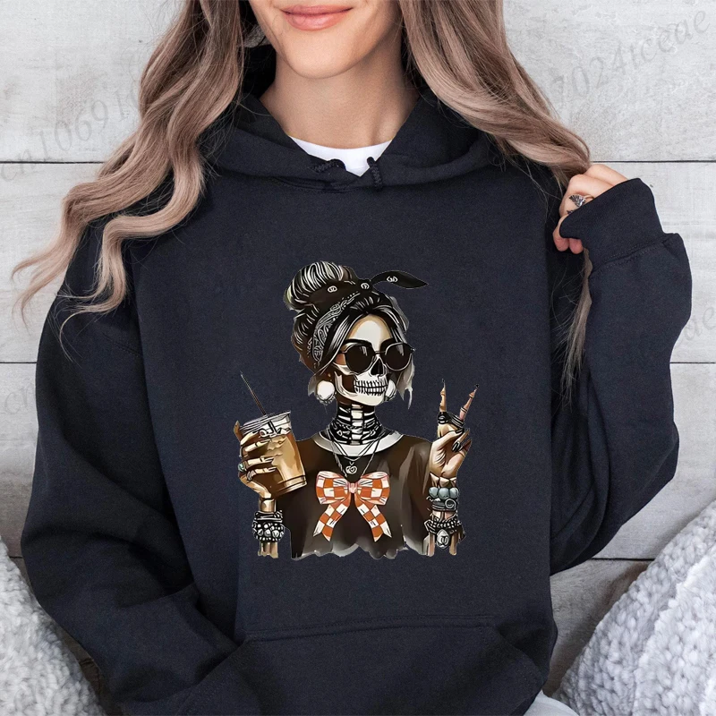 

Женские толстовки с графическим принтом и скелетом на Хэллоуин, толстовки с короткими рукавами и принтом черепа, одежда, топ, осенняя женская рубашка для девочек
