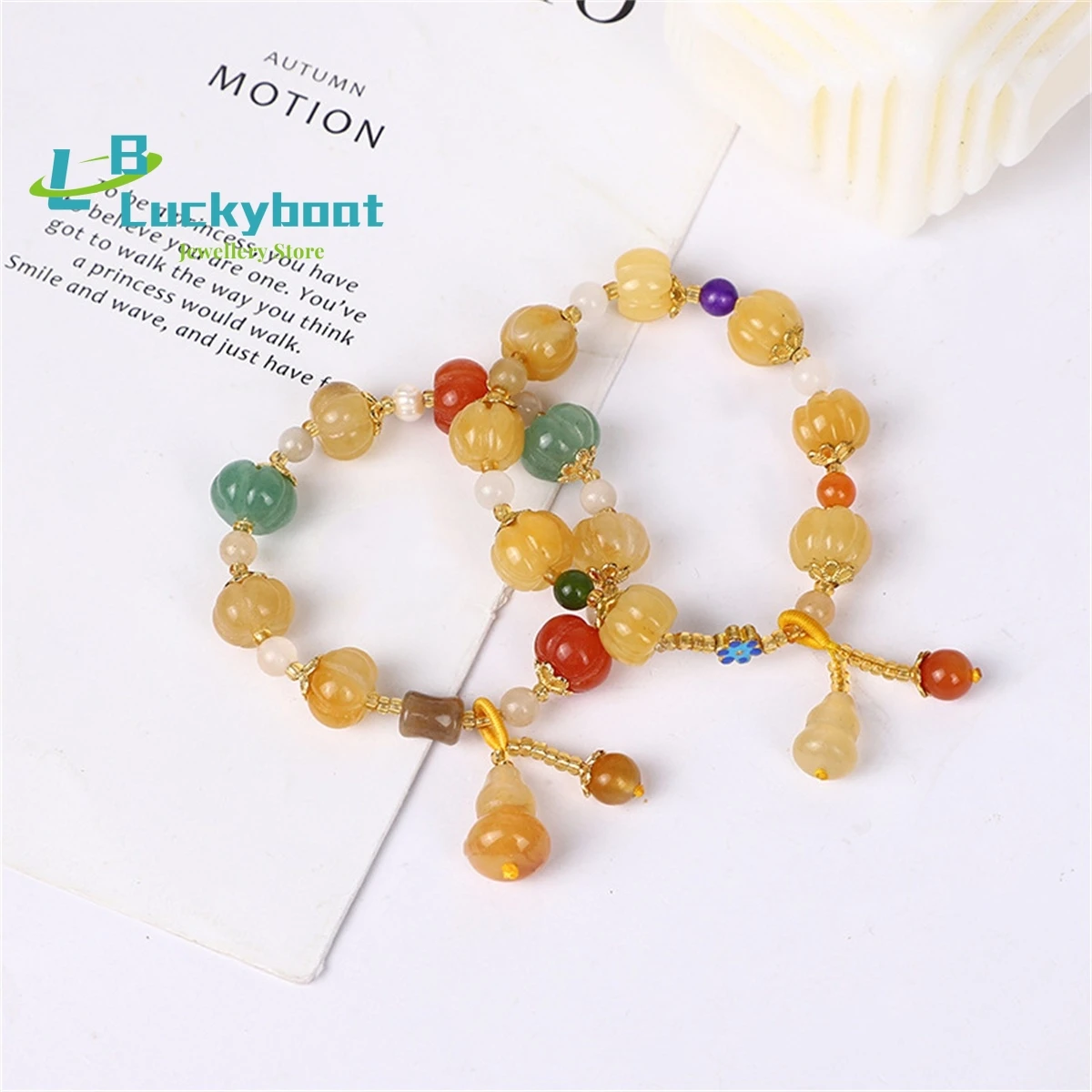 New Natural Gold Thread Jade Pumpkin Beads Hand Chain Women's Best Friend Small Gift Gourd Pendant Bell Exquisite Charm Jewelry