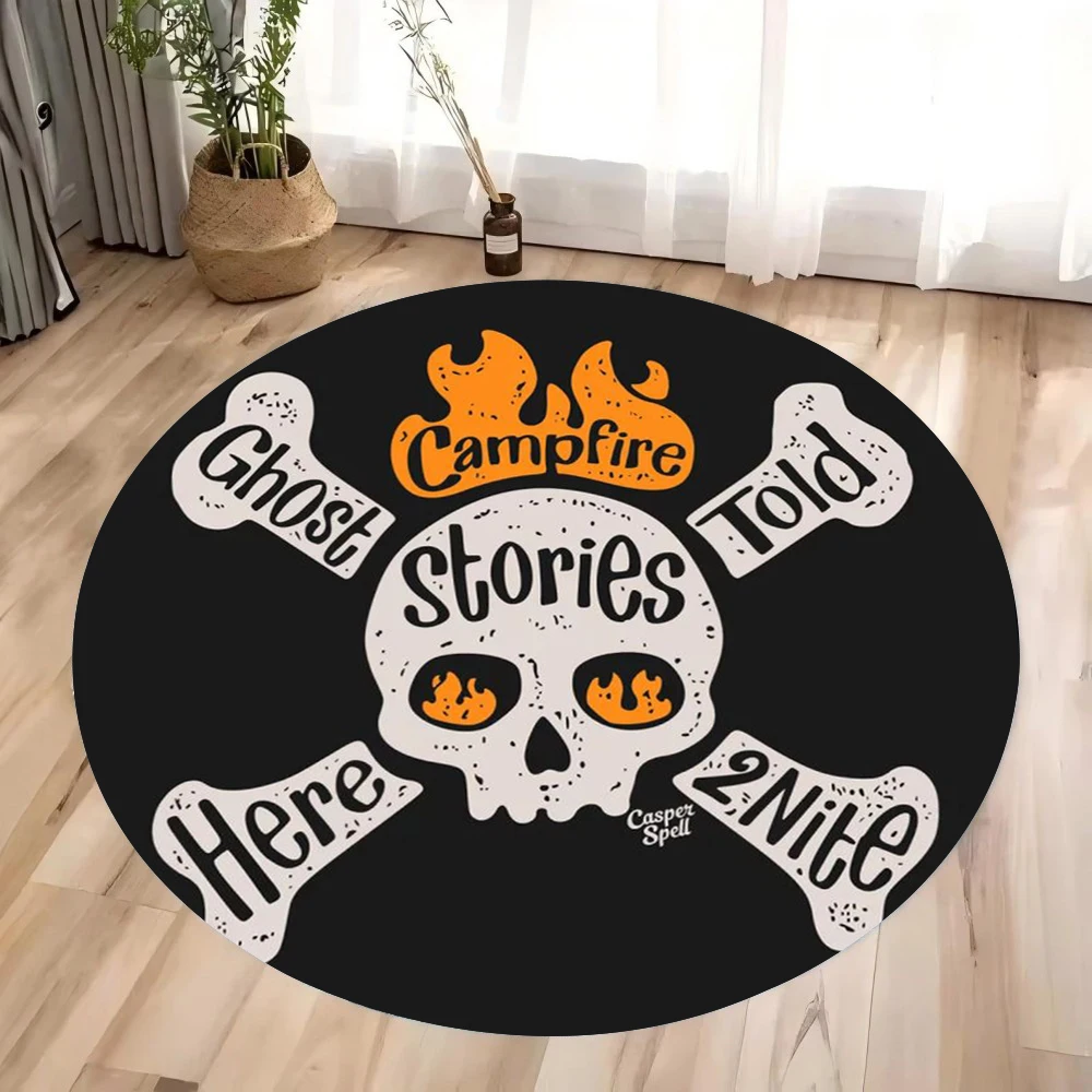 1PC Halloween Horror Skull Circular Printed Carpet Skeleton Torch Pile Anti Slip Carpet Kitchen Mat for Floor Washroom Floor Mat