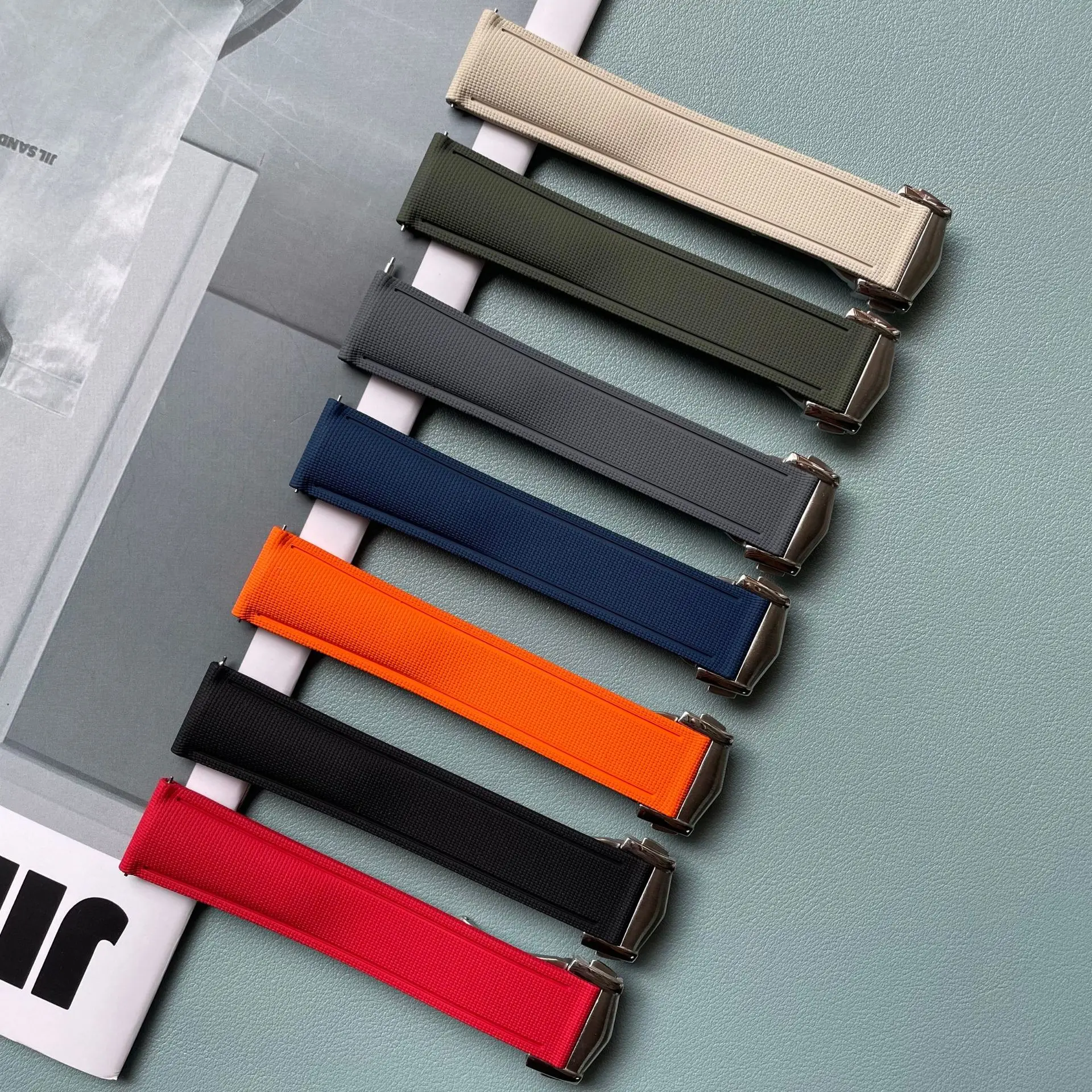 20/21/22mm Universal Woven Pattern FKM Watch Strap Quick Release Fluoro Rubber Band For Omega Longines Tissot Rolex TAG Bracelet