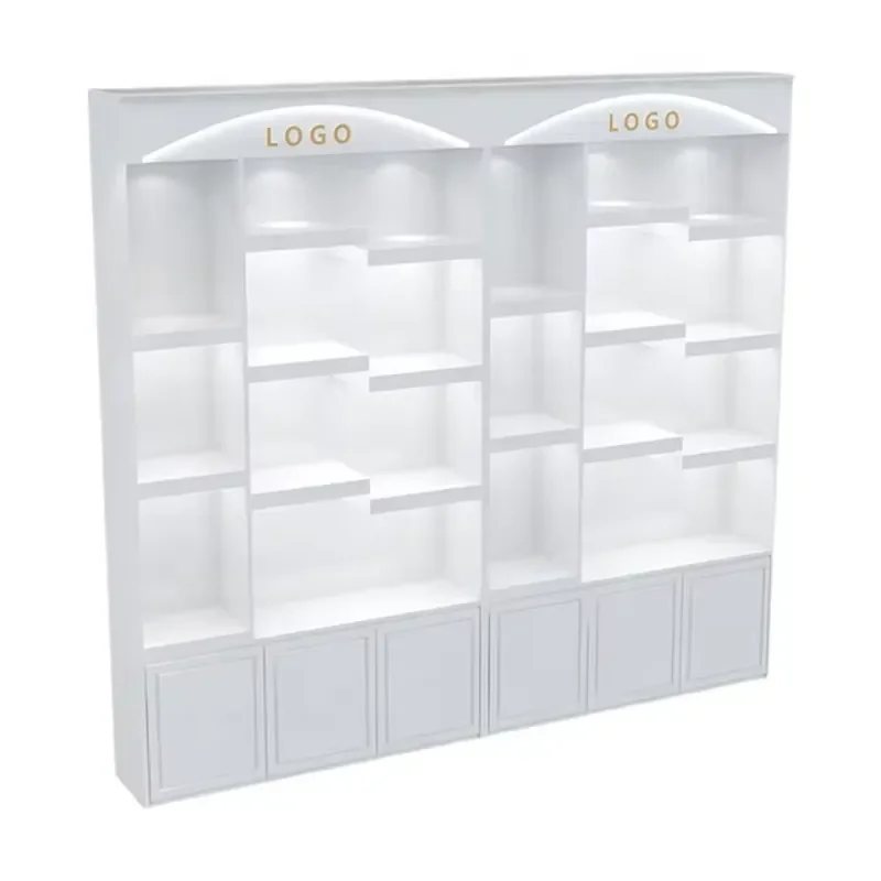 Cosmetics Display Stand for White Beauty Storage Cabinet with LED Light Suitable for Retail Stores Salons and Homes