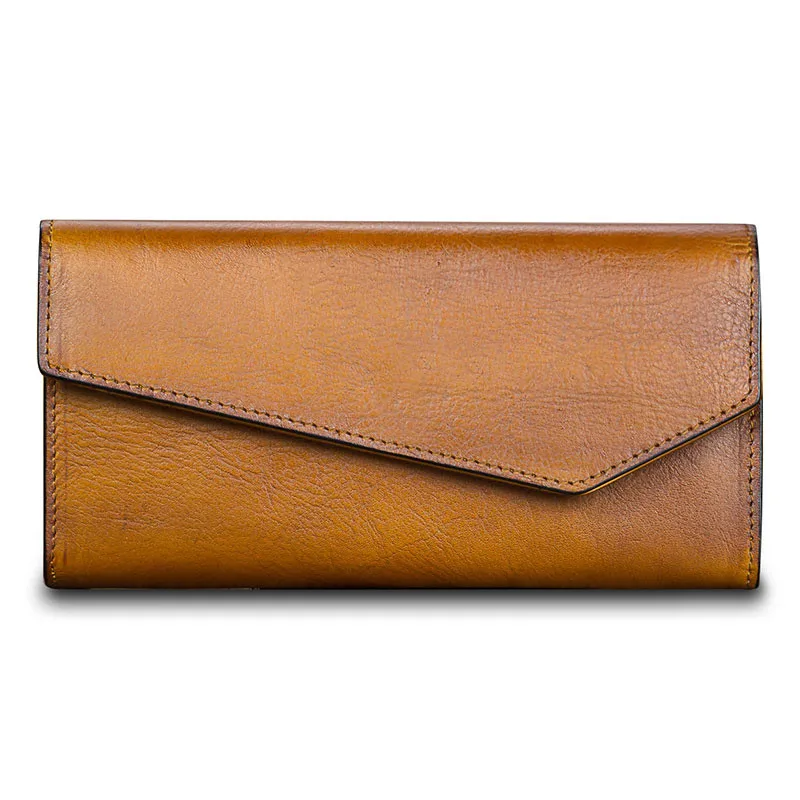 Vintage Genuine Leather Women's Long Wallet Clutch Bag Women Retro Card Holder Wallets First Layer Cowhide Zipper Korean Version