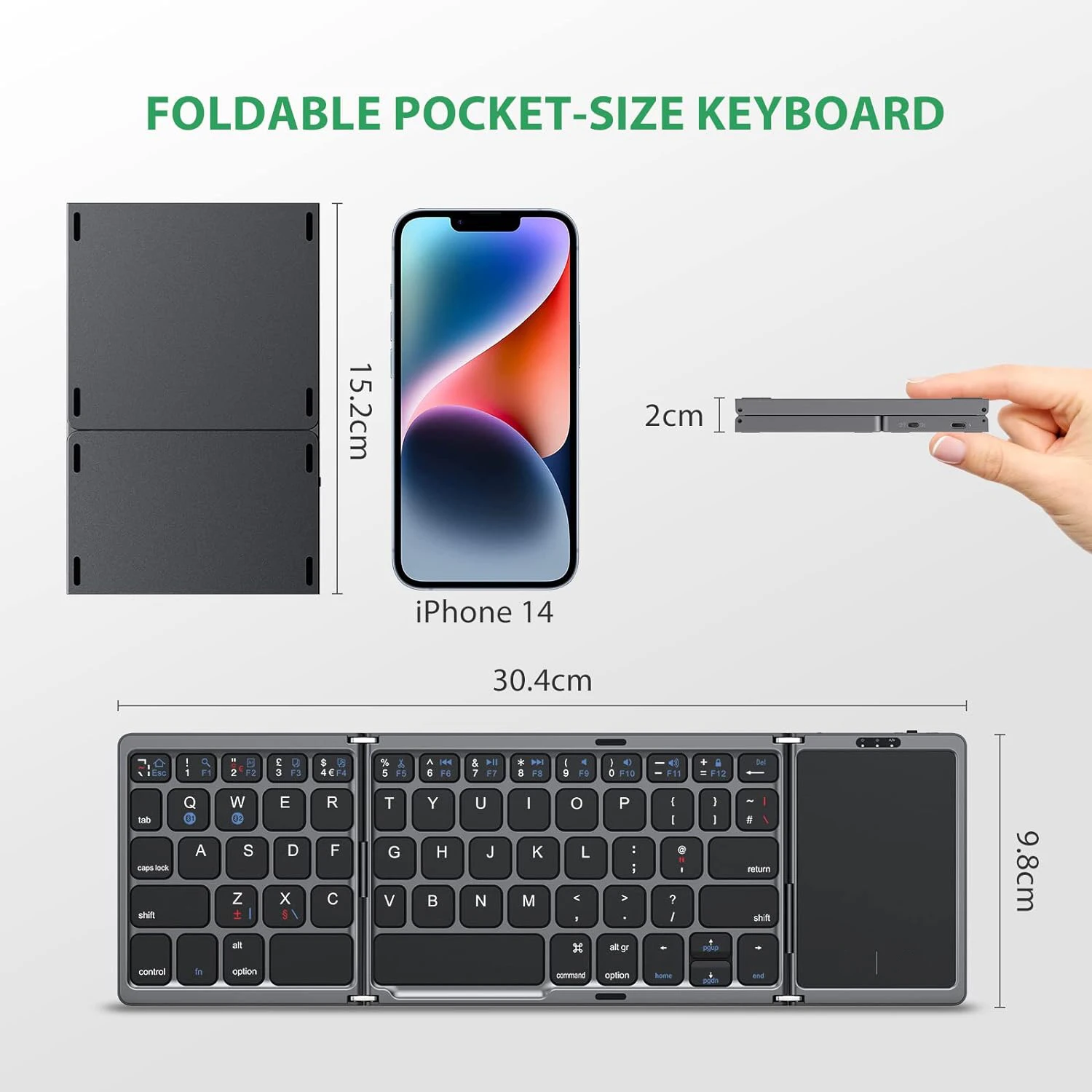 Foldable Keyboard Russian with Touchpad Portable Mini Bluetooth Wireless Folding Keyboard for Mac iOS Android Windows PC Tablet