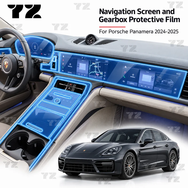 YZ TPU Navigation Screen and Gearbox Protective Film For Porsche Panamera 2024-2025 Anti Scratch Interior Accessories