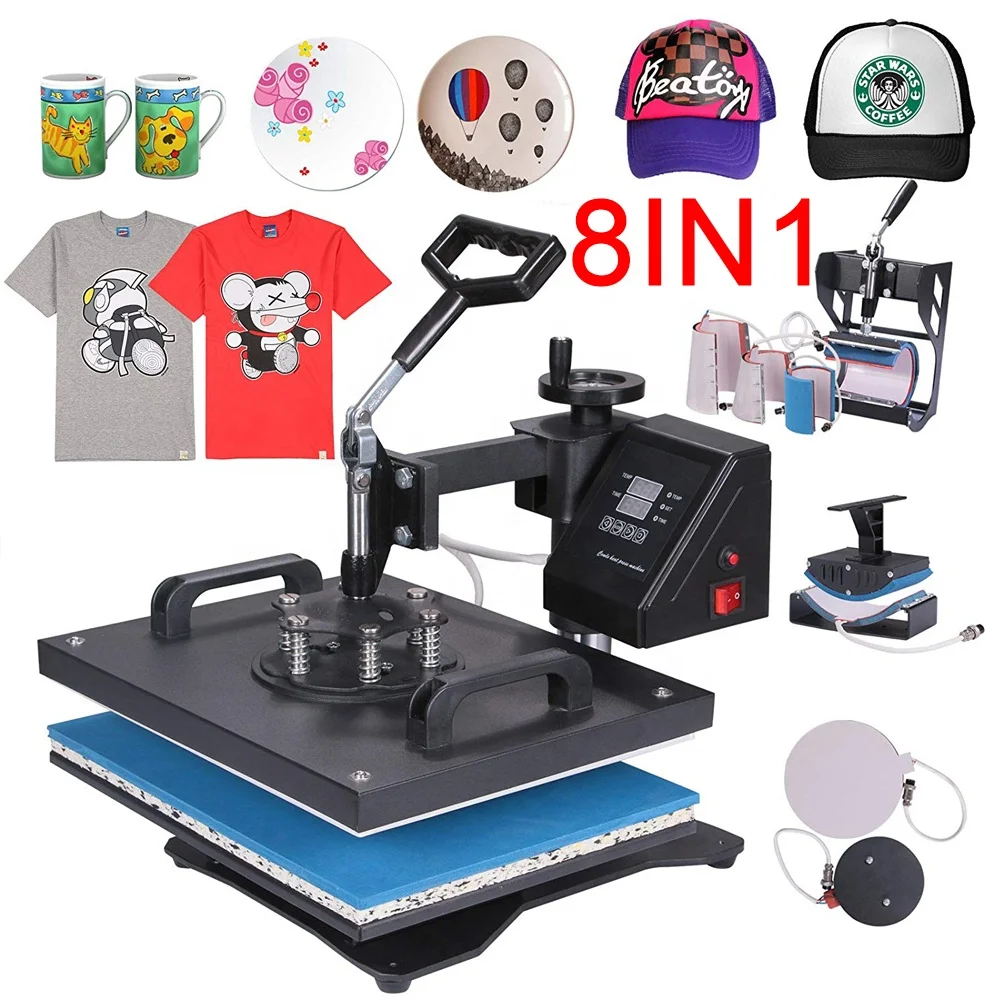

Wholesales Price 8 In 1 Single Heating Press Sublimation Heat Press Machines For T-shirt/hat/cup/bag/plates