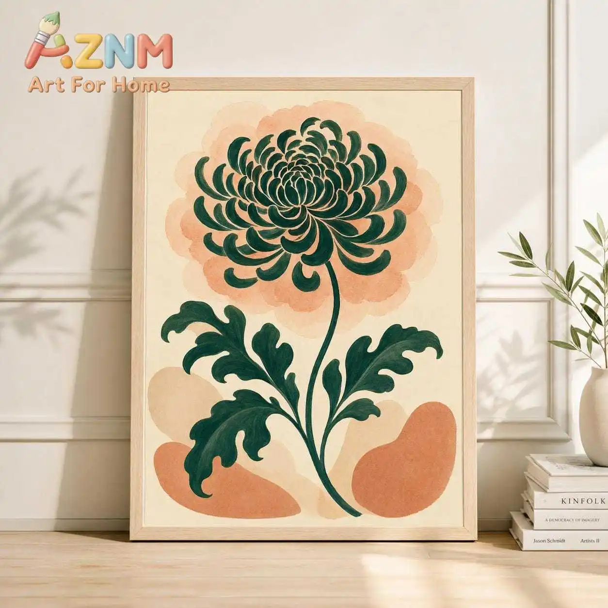 Modern Green Botanical Canvas Poster - Unframed Minimalist Abstract Floral Wall Art Prints for Living Room & Bedroom Decorations
