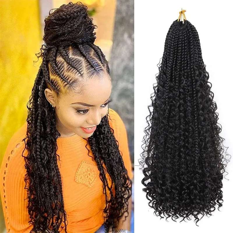 Boho Box Braid Crochet Hair 22 pollici Long Goddess intrecciare trecce sintetiche bohémien estensioni dei capelli ricci donne nere