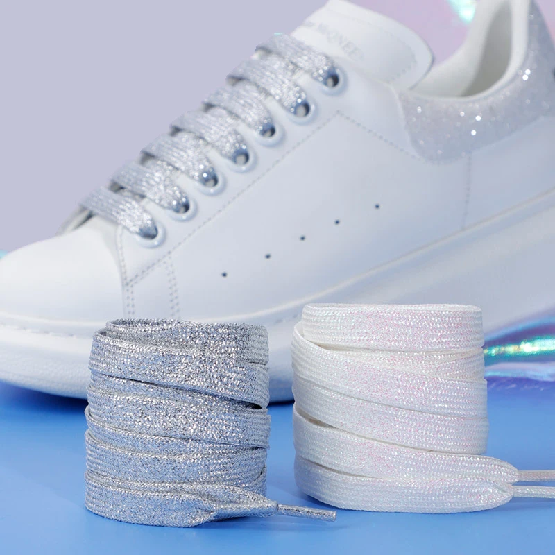 Lacci per scarpe piatti Glitter 20 colori lacci colorati spessi e resistenti all'usura a doppio strato utilizzati per lacci delle scarpe Casual