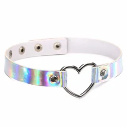 Harajuku Holographic Choker Necklace for Women, Heart Collar, Gothic Choker, Fashion Holo Chocker, Female rave, Festivals