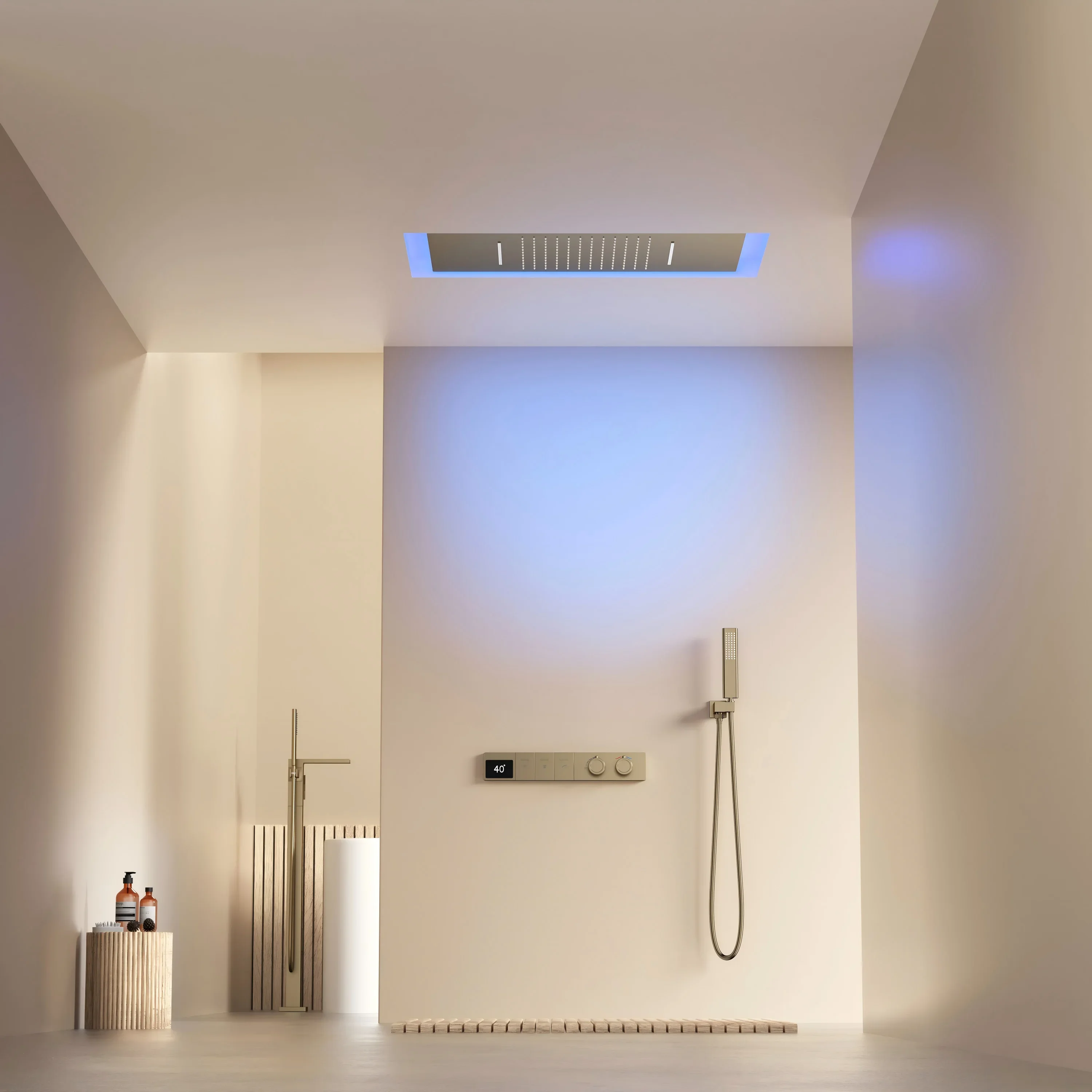 Bathroom Rainfall Shower System Brass Brushed Gold Shower Set