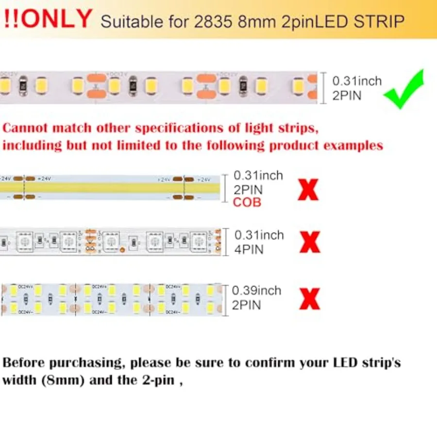 2Pin 8mm LED Strip Connector Kit Include2 Pin Right Angle Corner, T Shape and Gapless Connector, Strip Jumper Wires for Flexibl