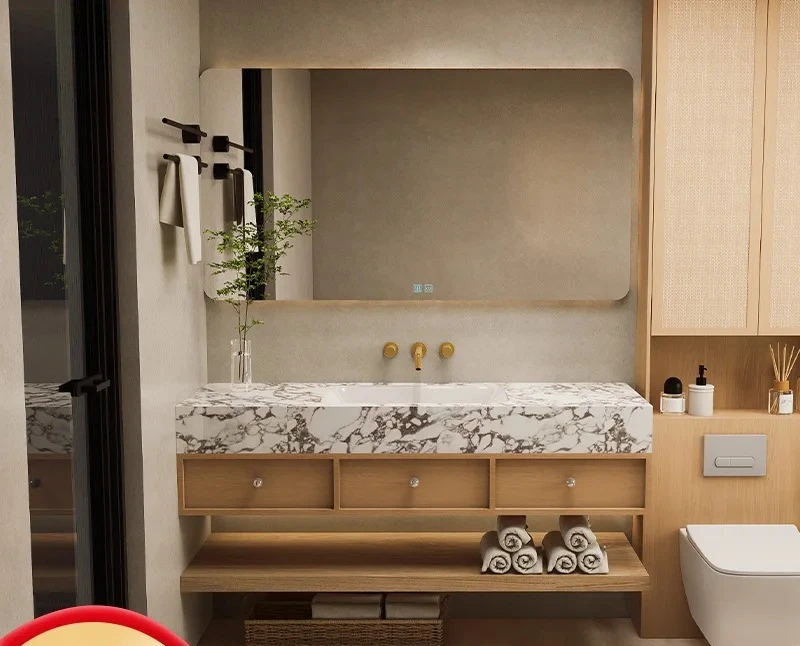 bathroom cabinet rock slab ceramic seamless basin, bathroom wall-mounted washbasin, basin cabinet combination Customizable