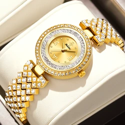 YaLaLuSi-removedor de reloj con caja, modelo de lujo de diamantes de cristal dorado, chapado al vacío de iones, regalo para damas, nuevo, 2024